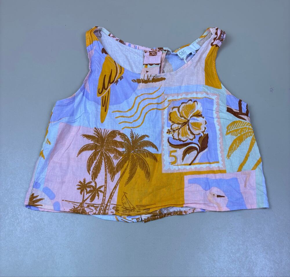 C&C California Women’s Medium Linen Blend Tropical Print Tank Top NWT